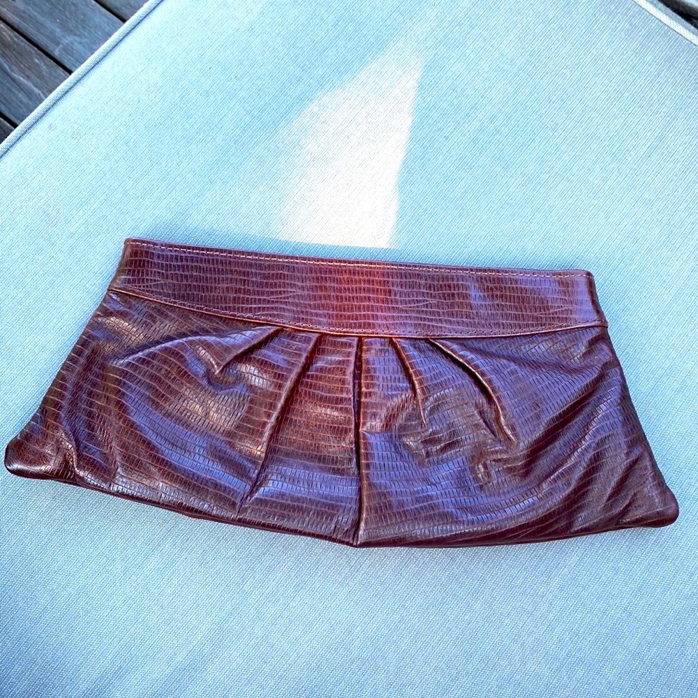 Lauren Merkin clutch in beautiful brown leather.